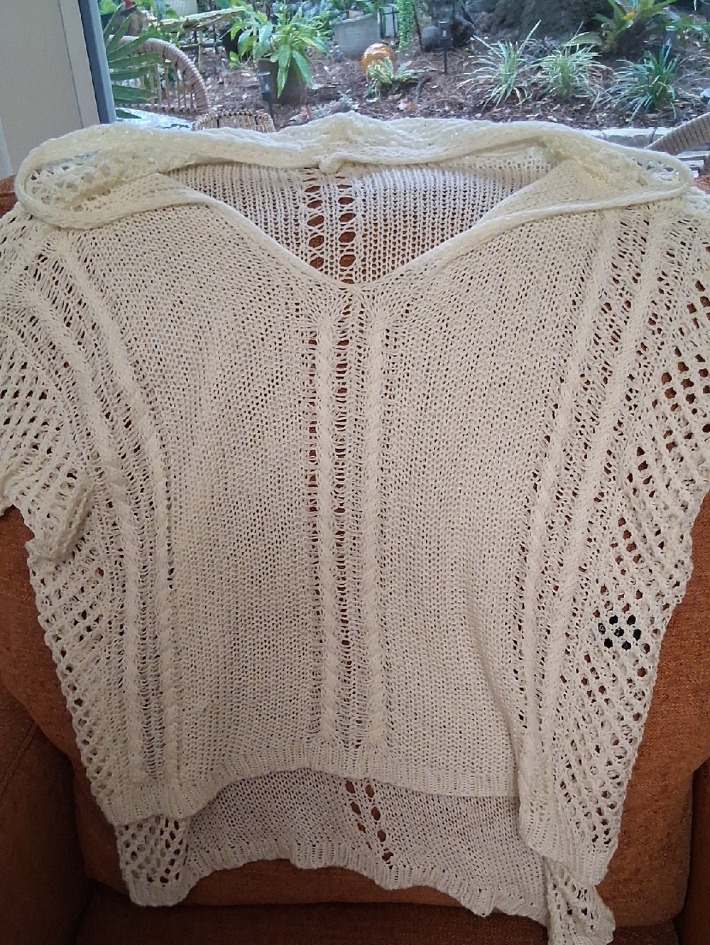 POL Cream Openwork V-Neck Knit Sweater
